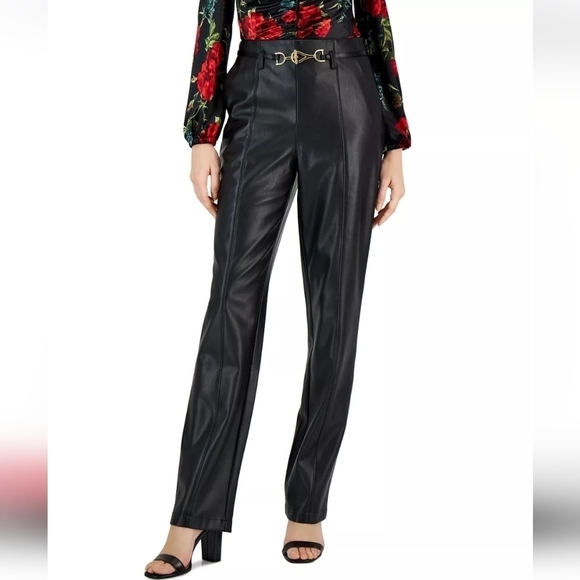 INC International Concepts Women's High Rise Belted Faux-Leather Pants - Picture 1 of 11